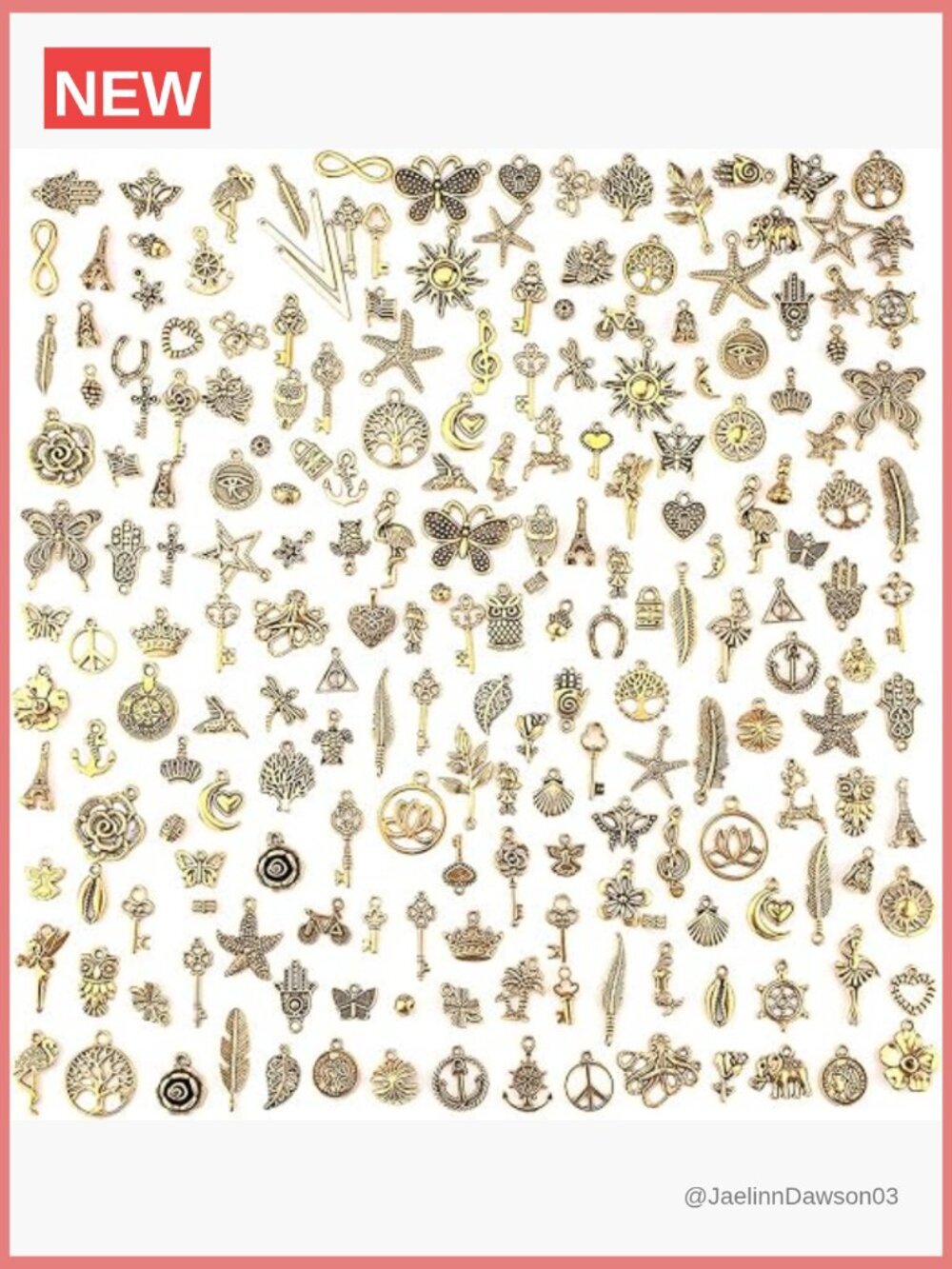 200 Pcs Gold Charms for Jewelry Making DIY Craft Pendants Mixed Designs